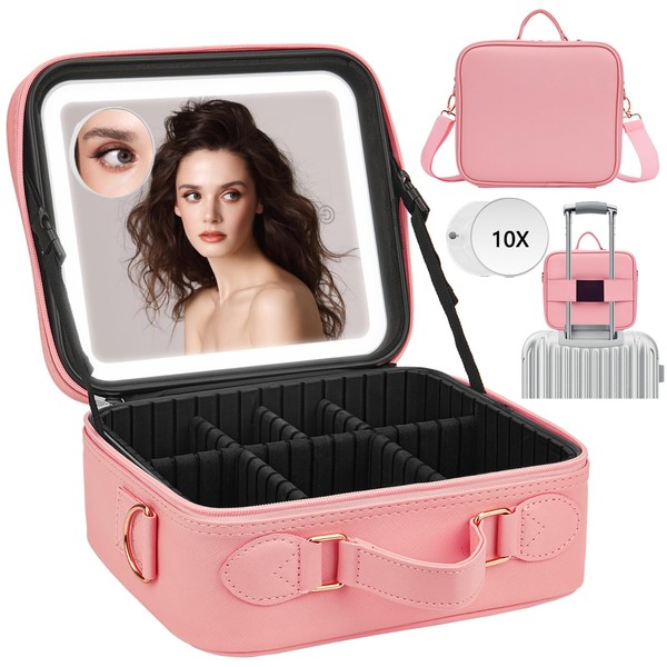 Travel Makeup Bag with Light Up Mirror,Makeup Travel Case with