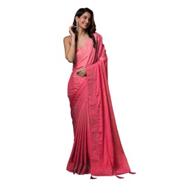 TRENDMALLS Women's Rangoli Silk Heavy Siroski Double Shade Saree with Unstitched Blouse Piece (K992-Red)