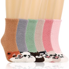 QKURT 6 Pairs of Fluffy Socks,Winter Fuzzy Bed Socks Cosy Sleep Socks Thick Winter Slipper Socks for Girls Women