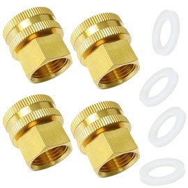 AOPANDA Brass Garden Hose Threaded 3/4”GHT Female X 1/2”NPT Female Fitting Connect, Double Female Thread 3/4”GHT Female X 1/2”NPT Female Pipe,Garden Fitting Quick Swivel Connector Adapter (4 Pack)