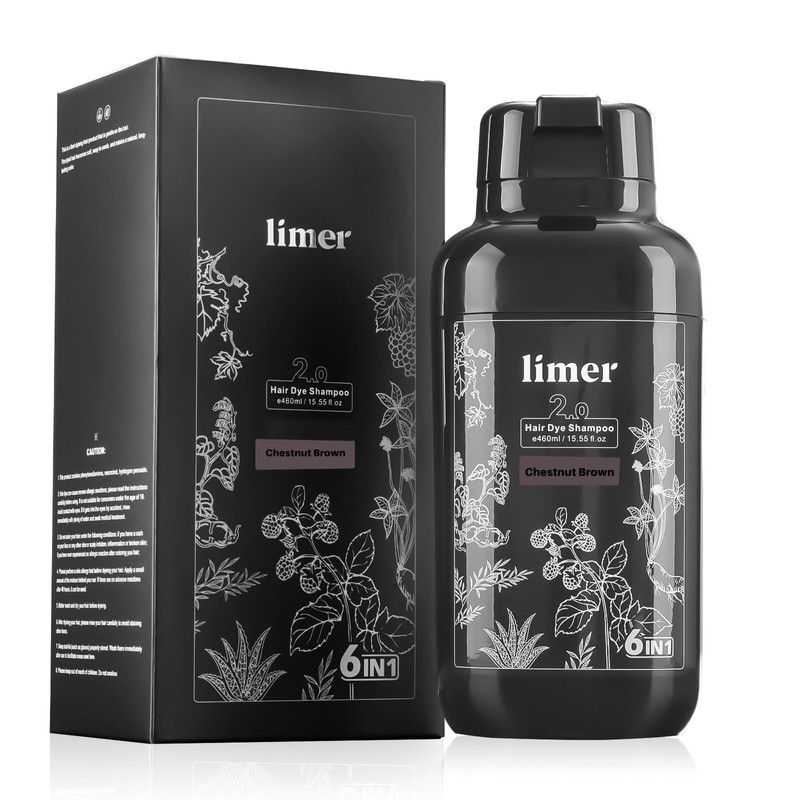 Limer Hair Dye Shampoo, Chestnut Brown 6-in-1 Natural Herbal Hair