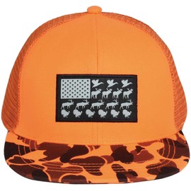 EDTREK Outdoorsman Pro Trucker Breathable Mesh Performance Cap - Flat Brim Snapback Hat (Wildlife Flag - Blaze Orange, One Size)