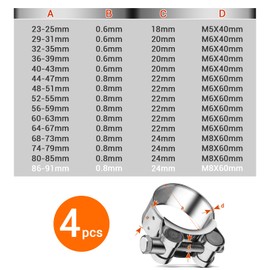 TXXATX Exhaust Clamp Stainless Steel 86-91 mm Joint Bolt Clamps Pack of 4 Hose Clamps Exhaust Pipe Band Width 24 mm Motorcycle Exhaust Clamp for Exhaust Clamp Hose Water Pipe