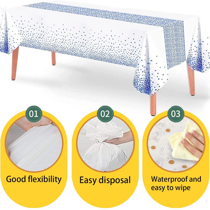 5 Pack Disposable Plastic Tablecloth,137x274cm Gold Stamping Dot Rectangular Table