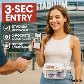 Veckle Clear Belt Bag - Plus Size Only 35" - 51" Clear Fanny Pack Stadium Approved for Women Transparent Bum Bag for Sports Events, Concerts, Festivals, Black