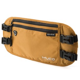 MUCO Waist Pouch, Running Bag, Waterproof, Mountain Climbing, Excursions, Outdoors, Security Pouch, Anti-Skimming, Thin, Valuables Pouch, Passport Case, Black