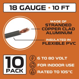 Iron Forge Cable 18 Gauge Automotive Wire - 10 Roll Assortment Pack with Dispenser Box - 10 Ft Copper Clad Primary Wire per Roll, 18 Gauge Wire 10 Ft Stranded Copper Clad Aluminum Auto Wire