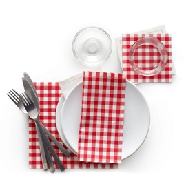 Cotton Cocktail Napkin - 4.5 x 4.5 in - 50 Units per roll - Red Vichy