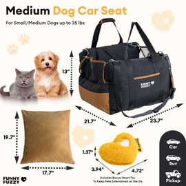 FUNNY FUZZY Waterproof Dog Car Seat for Small & Medium Dogs Up to 35lbs, Detachable & Washable Pet Booster Seat with Leash, Thick Cushion, Storage Pockets & Adjustable Straps (Black)