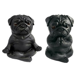 Kityemo Set of 2 Yoga Pug Sculptures - Meditating Pug Figurines for Fairy Garden Zen Decoration, Collectable Table Ornaments for Home, Office or Gift (Black)