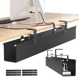 [Upgraded] Large Under Desk Cable Management Tray, Cinati Cable Management Under Desk No Drill, 28.4" Fabric Cord Hider for Wire Organizer, Cord Organizer for Office, Home - Supports Up to 30lbs Black