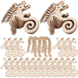 NUOBESTY 50 Sets of Unfinished Wooden Lizard Cutouts Blank Wood Lizard Slices to Paint Lizard Shape Wooden Chip Crafts Wood Animal Pendants for DIY Home Hanging Decors