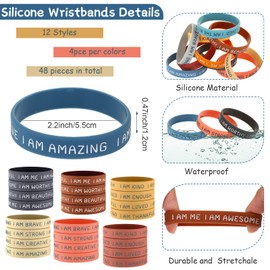 48 Pulseras de Silicona Inspiradoras para Estudiantes Pulseras de Goma con Citas Motivacionales Mu?equeras El¨¢sticas Unisex para Ni?os Fiesta Chicas Premios Escolares, 2.2 Pulgadas (Color Brillante)