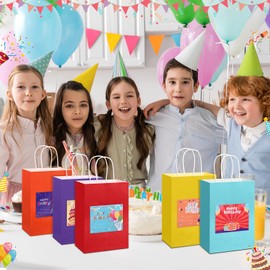 Harloon 15 Pcs Birthday Gift Bag with Happy Birthday Certificates for Students Birth Favor Paper Goodie Bags with Greeting Cards Classroom Award from Teachers(Fresh,Colorful)