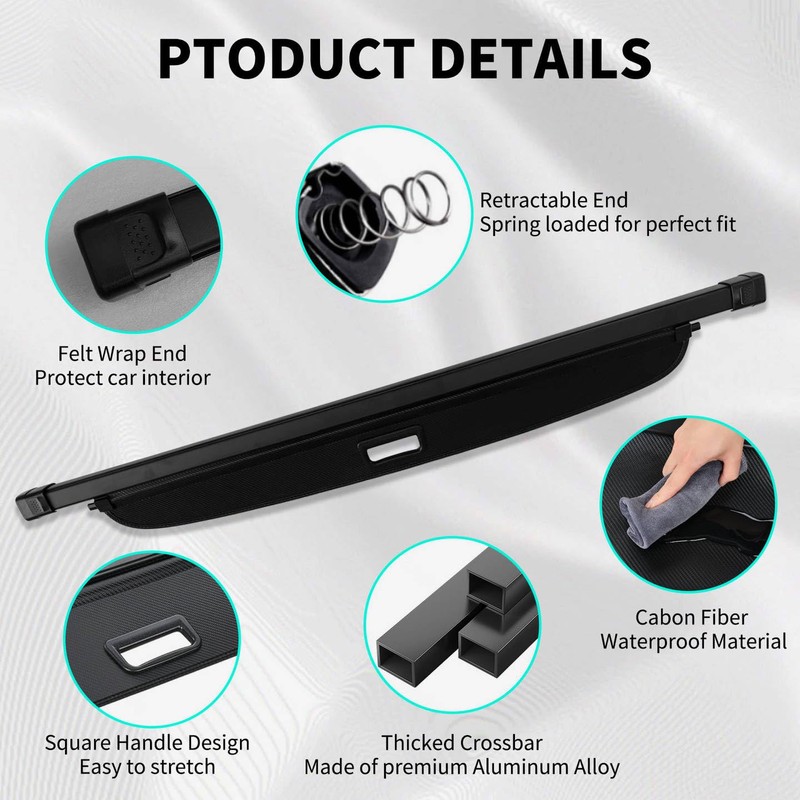 Cargo Cover for Ford Bronco 2024 2023 2022 2021, Retractable