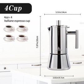 LAOION Stovetop Espresso Maker, 4Cup 6.8 oz Moka Pot, Stainless Steel Cuban and Italian Coffee Maker for Cafetera Cubana, Greca De Cafe Induction Stovetop Compatible, Coffee Gift for Home Travel