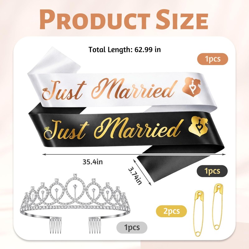 3Pcs Bride and Groom Sash Set, Just Married Decorations, Just