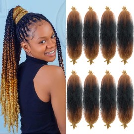 1B/30/27 Kinky Braiding Hair Twist Up Springy Afro Twist Hair 24 Inch 8Packs Ombre Kinky Twist Hair for Braiding Fluffy Cuban Twist Hair Synthetic Curly Braiding Hair (Black to Brown, 24in 8P)