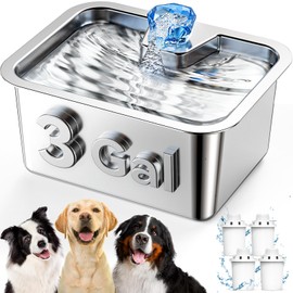 Large Dog Water Fountain Dispenser - 3 Gallon Stainless Steel Pet Water Fountain with 4 Filters for Large Dogs, Automatic Big Dog Water Bowl Dispenser Drinking for Multi-pet, Easy to Clean, Quiet Pump