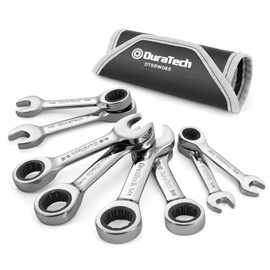 DURATECH Stubby Ratcheting Combination Wrench Set, SAE, 8-Piece, 5/16'' to 3/4'', CR-V Steel, with Rolling Pouch