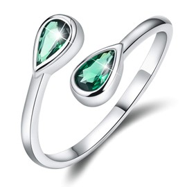 Esberry Gifts✦ 14K Gold Plating S925 Sterling Silver Birthstone Rings Pear Shape Cubic Zirconia Rings Double Gemstone Adjustable Rings Birthday Gifts for Women Mom Mother Wife