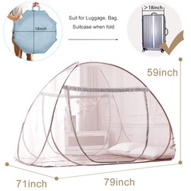 Portable Pop-Up Brown Mosquito Net Tent for Bed, L79 x W71 x H59 inch Large Folding Mosquito Netting with Net Bottom, 2 Entries, Suit for Twin to King Size Bed