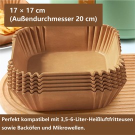 Baking Paper for Hot Air Fryer, Pack of 100 17 x 17 cm Disposable Liner, Non-Stick Oil & Waterproof, Rectangular Airfryer Paper for 3.5L - 6L Fryers, Oven, Kitchen Accessories