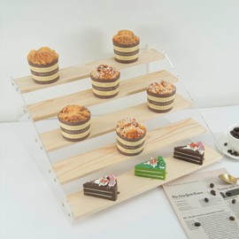 PACKGILO 1 Pack Large 5 Tier Acrylic Display Stand 16*13*7.8 inches for Figures Wooden Risers Display Case for Craft Fair Acrylic Cupcake Stand for Dessert Table Cologne Organizer for Men