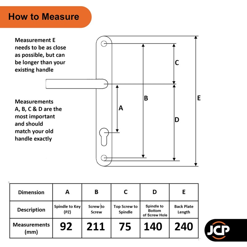JCP UPVC Door Handle Pair, 211mm Screw Centres, 92 PZ