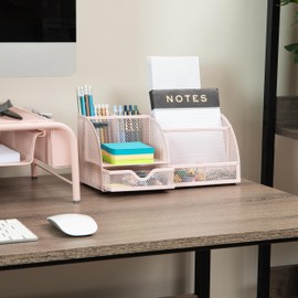 Mind Reader Desktop Organizer, File Storage, Accessory Storage, Workspace, Office, Metal Mesh, 11" L x 5.5" W x 5.25" H, Pink