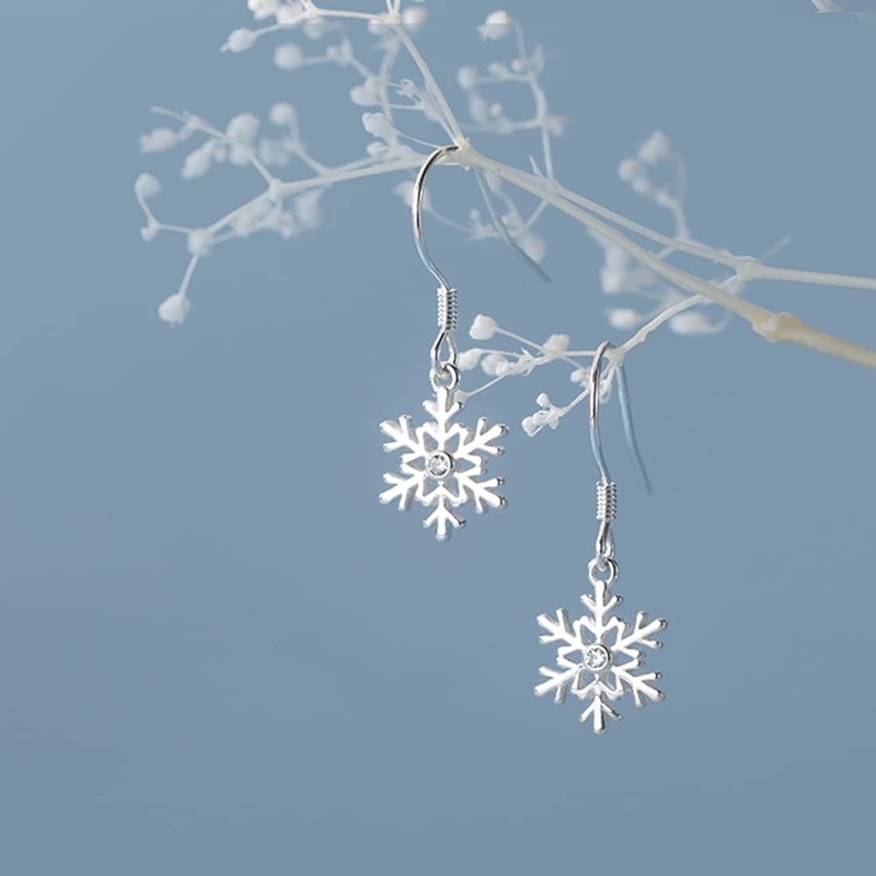SLUYNZ 925 Sterling Silver Christmas Snowflake Earrings Drop for Women