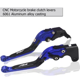 KBGRAX Motorcycle Aluminum CNC Adjustable Foldable Extendable Brake Clutch Levers for Yamaha YZF R1 2004-2014 YZF R6 2005-2016 (Blue&Black)