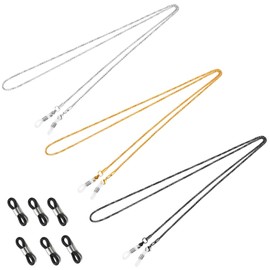 Whaline 3 Pieces Eyeglasses Chain Sunglass Neck Strap Holder with 6 Pcs Adjustable Rubber Ends Connectors (Silver Golden Black)