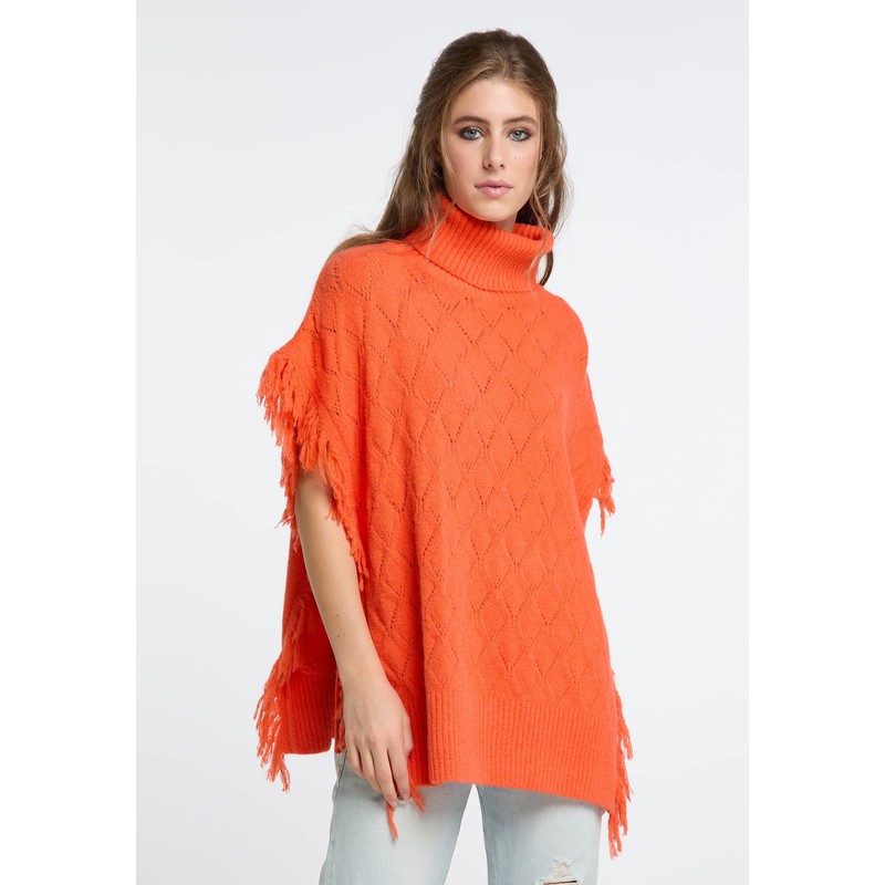aleva Women's Gaya Knitted Poncho, orange