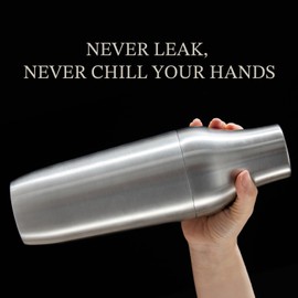 Kitessensu Hybrid Cocktail Shaker | Vacuum Insulated Stainless Steel Martini Shaker with Double Wall Martini Cup | Integrated Measuring System | Tumbler Lid & Cocktail Recipes Included | Silver