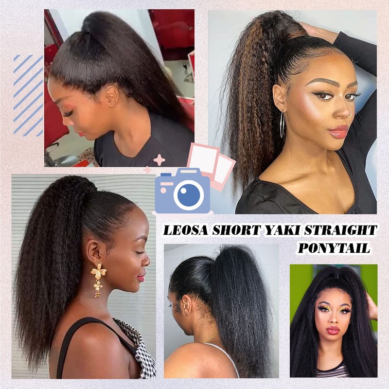 LEOSA Ponytail Extension 14 inch Drawstring Ponytails for Black Women