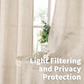 YoungsTex Kitchen Curtains for Windows Above Sink，Short Linen Curtains Grommet Light Filtering Privacy Curtains for Small Window Basement Cafe, Birch, 52X36 Inch