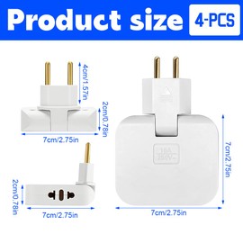KBIBCK Pack of 4 Flat Plug Multiple Sockets, Flat Plug Socket with 3 Adapters, Socket Adapter Flat with 180° Swivel, Portable Socket Distributor Compartment for Home, Office, Travel