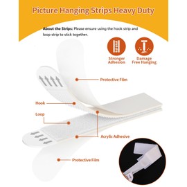 Picture Hanging Strips without Nails, 24-Pairs(48 Strips) Picture Hangers Heavy Duty for Walls, Wall Sticky for Hanging Picture Frame Hangers, Removable Damage Free