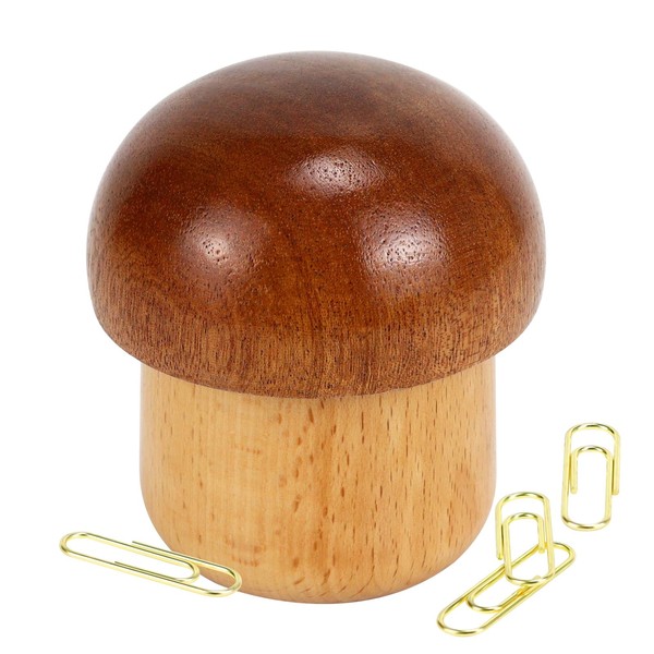 Buqoo Wood Mushroom Magnetic Paper Clip Hoider Dispenser, Cute Round