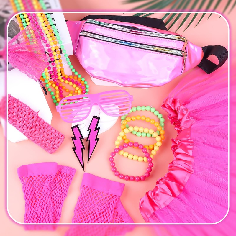 Jokureao 16 Pieces 80s Outfit Women's Set, Neon Costume Women,