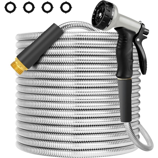 75FT Garden Hose, Metal Garden Hose with 10 Pattern Spray