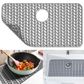 JOOKKI Sink Protectors for Kitchen Sink 16x12 & 18x12 & 19x13 & 24x12.5 & 26x14 & 28x14 & 29x15,Silicone Kitchen Sink mats Protector for Bottom of Farmhouse Sink(28.4"x15.2"Gray)