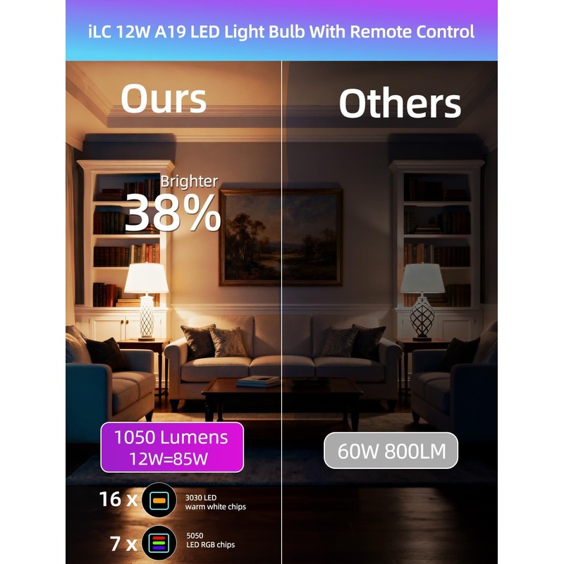 ILC LED Light Bulb 85W Equivalent, Color Changing Light Bulbs