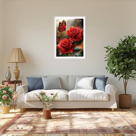 MAXBYE Red Rose Diamond Painting Art Kits for Adults, Butterfly Diamond Art Complete Set DIY Gem Crafts for Beginners, 5D Diamond Pictures Crystal Cross Stitch Home Wall Decor 30 x 40 cm