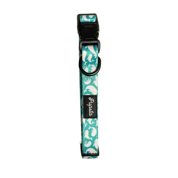Pupsta adjustable dog collar neoprene with Green Whales design