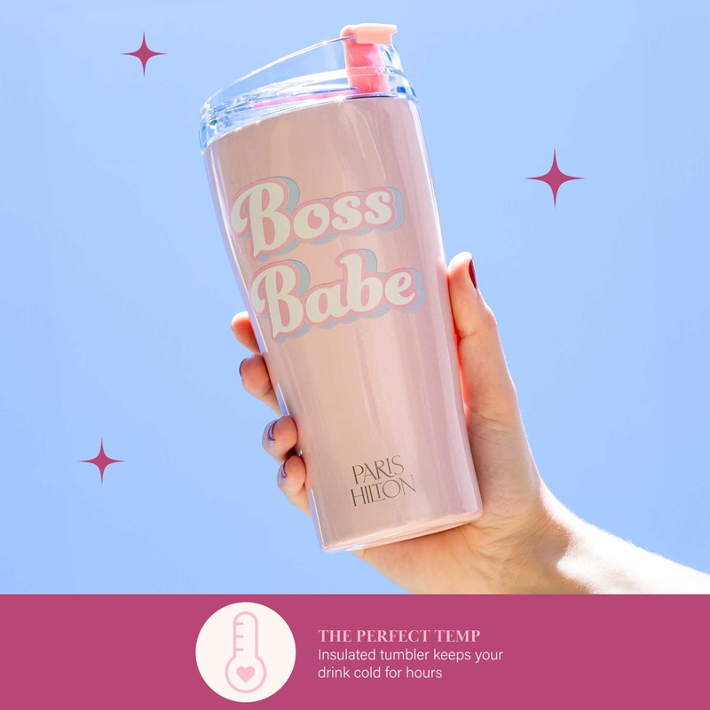 Paris Hilton Boss Babe Tumbler, Insulated Water Bottle with Leak-Proof,