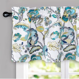 DriftAway Layla Classic America Style Floral Leaves Room Darkening Window Curtain Valance Rod Pocket Single 52x18 White Seafoam Gray