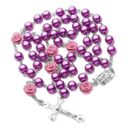 UILZ Rosary Beads Catholic for Women Handmade Wooden Catholic Rosay with Jesus Christ Crucifix Cross Real Healing Wooden Rosary Beads Yoga Meditation Prayer Bead Necklace