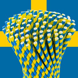Paper Straws Sweden, Pack of 100, 16 cm Long, 7 mm Diameter, Sweden Flag, Yellow, Blue, Mid-Summer, Biodegradable, Environmentally Friendly, Disposable Drinking Straw (Short)